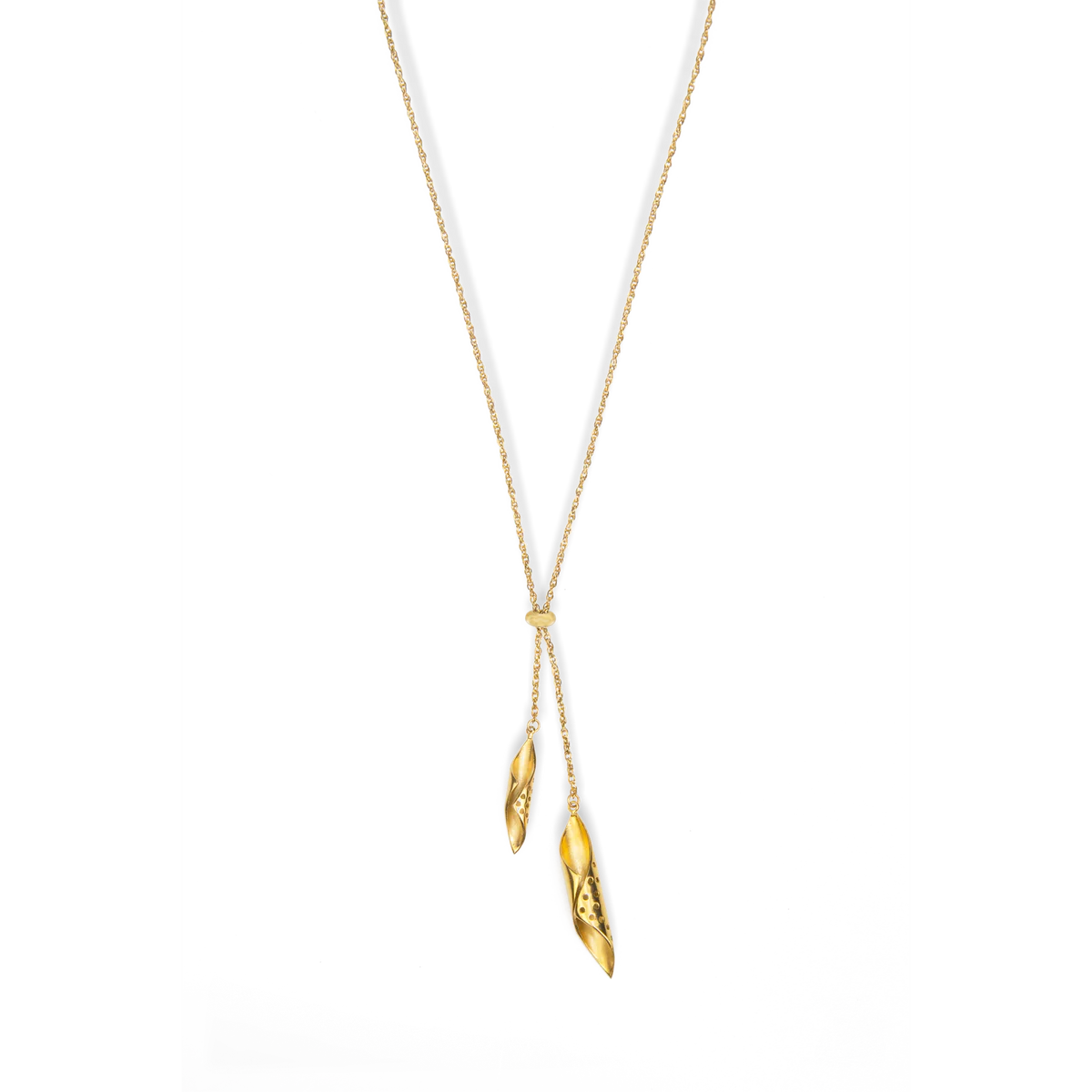 Gold necklace with pendant on a white background