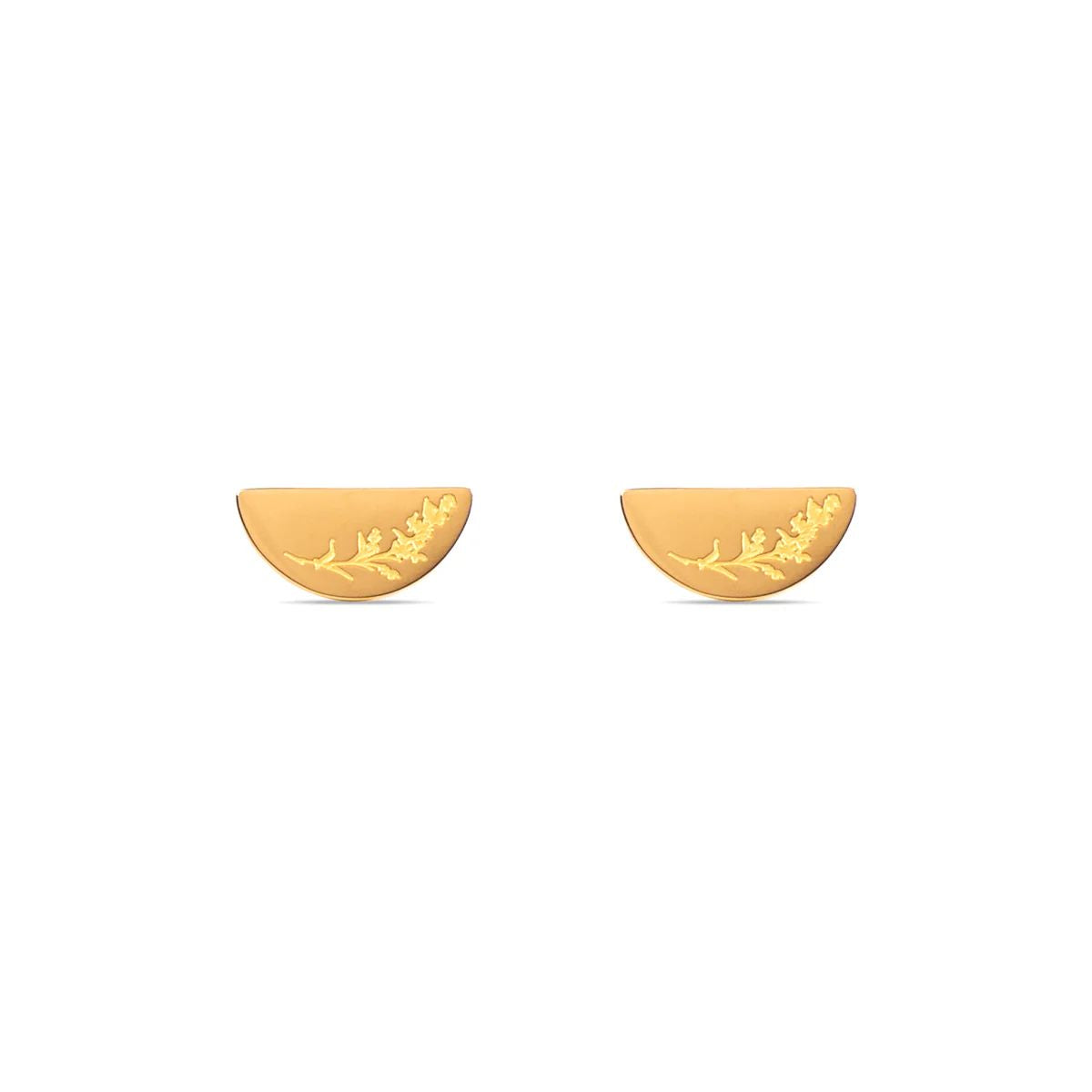 Gold earrings with floral design on a white background