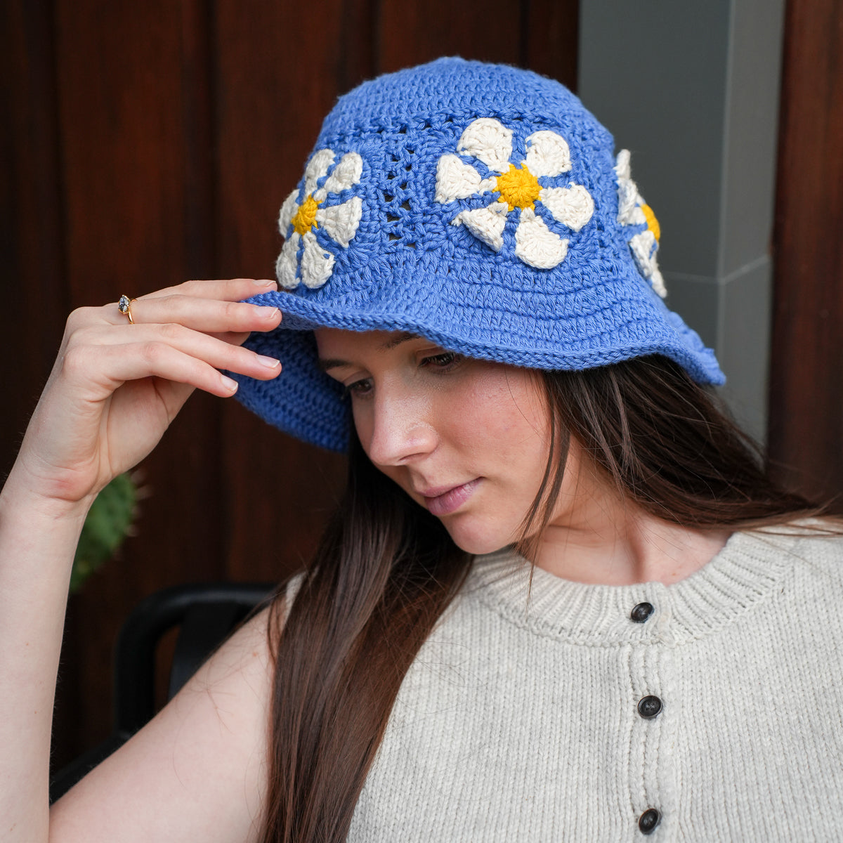 Daisy Cotton Bucket Hat Denim