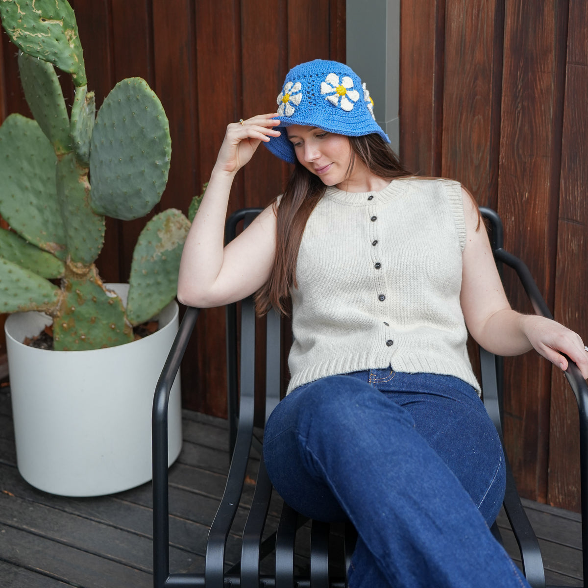 Daisy Cotton Bucket Hat Denim