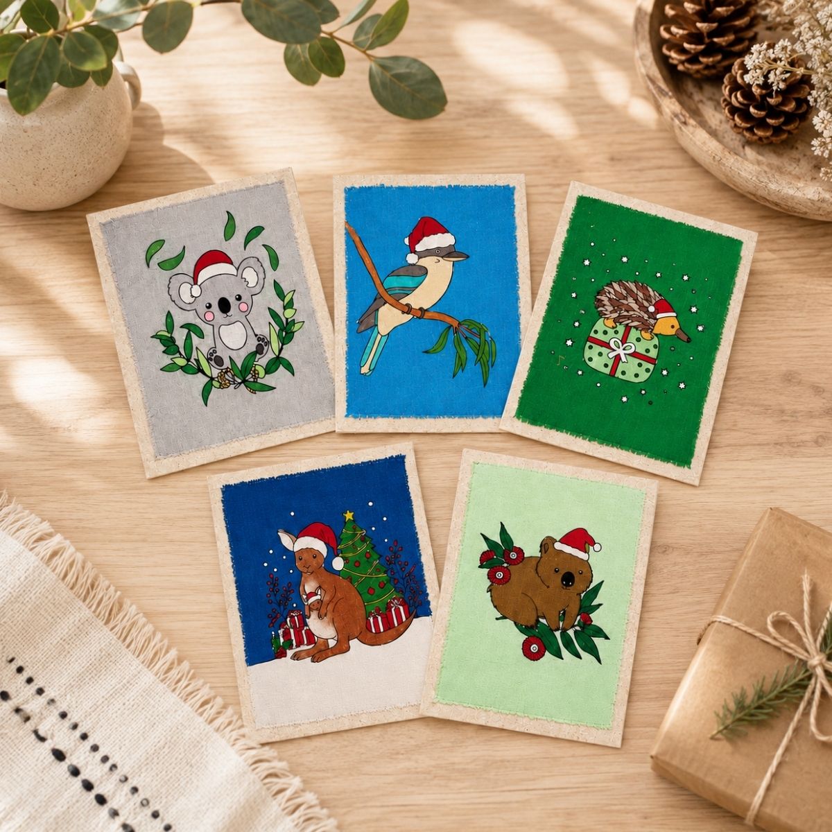 Aussie Australian Christmas Batik Cards - Set 5