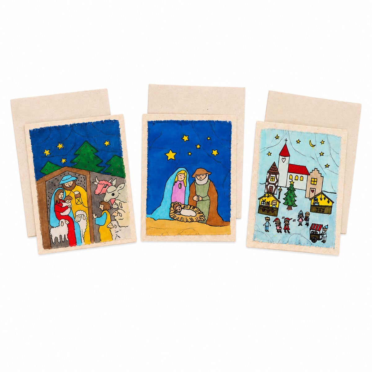 Christmas Festive Batik Cards Set of 3