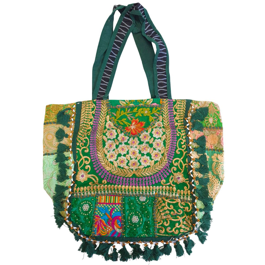 Embroidered Tote Bag Green