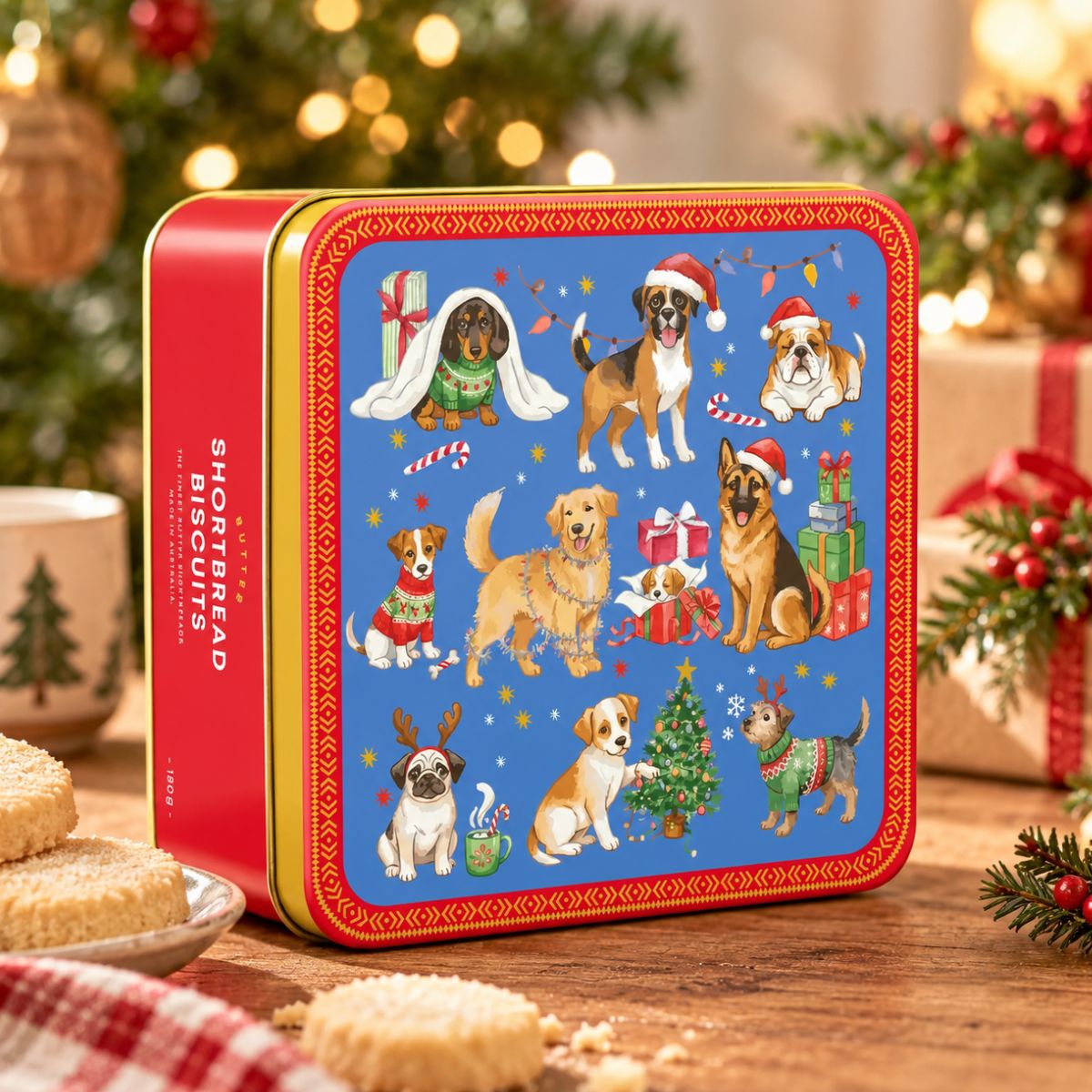 Christmas Dogs Shortbread Tin