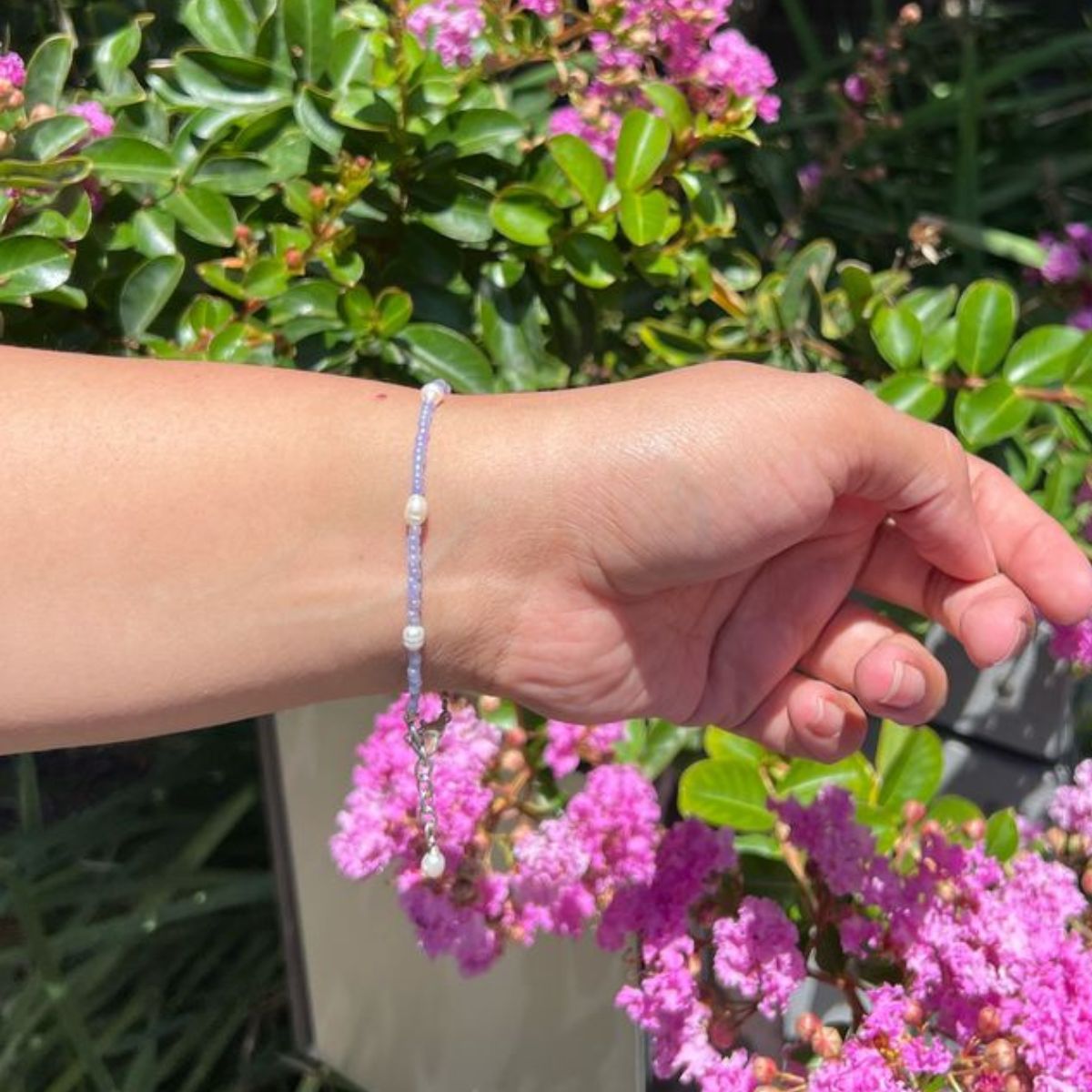 Purple Glass Bead & Pearl Bracelet