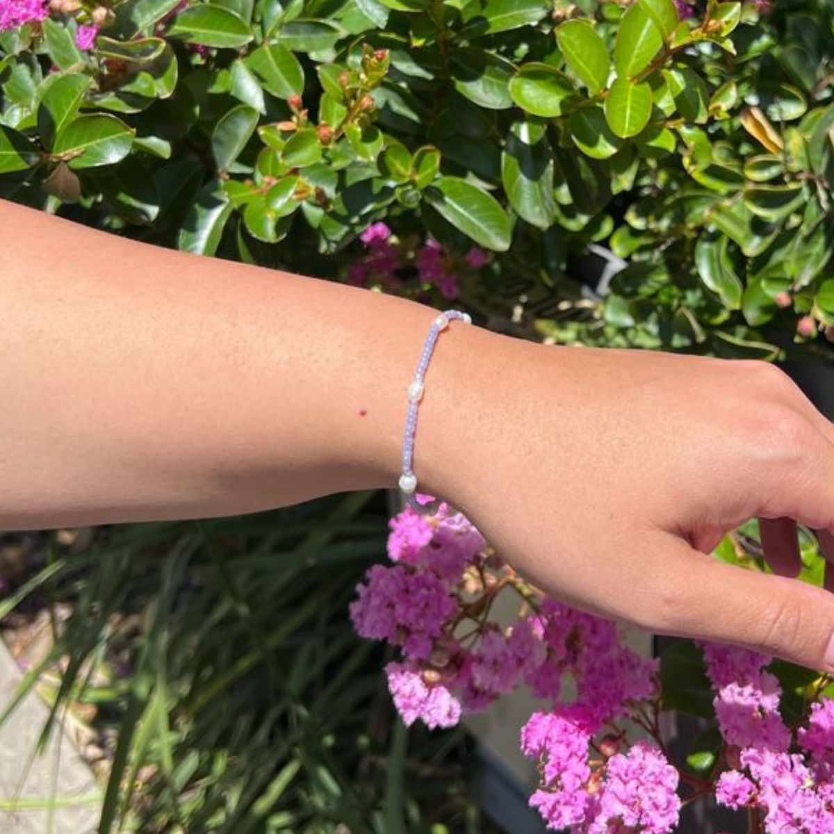 Purple Glass Bead & Pearl Bracelet