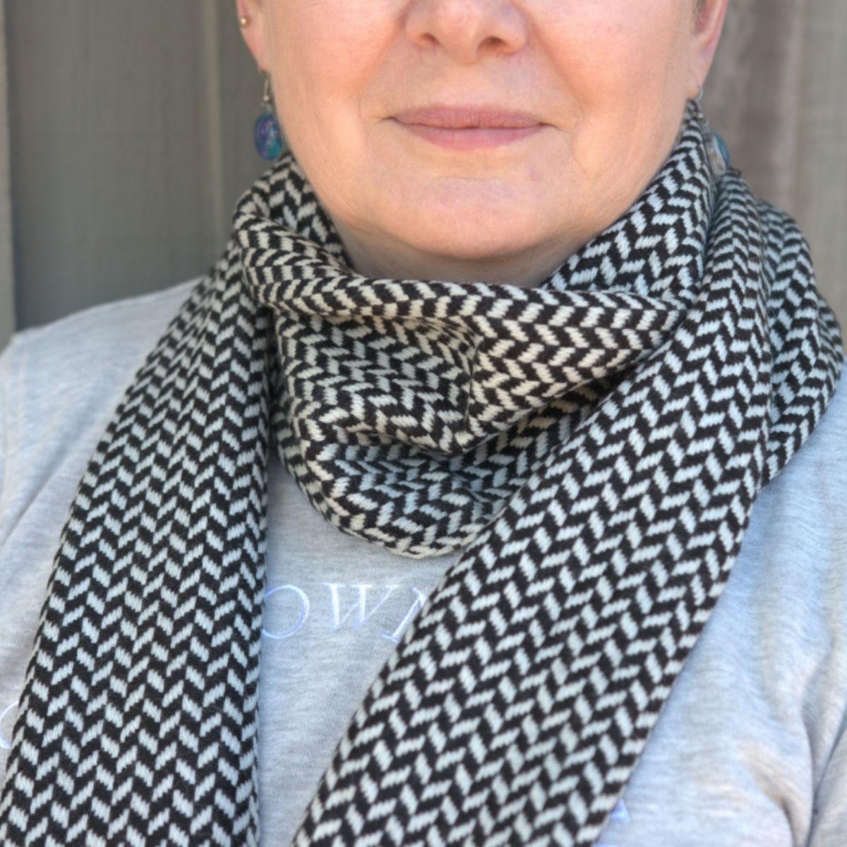 Wool Herringbone B&W Scarf - The Leprosy Mission Shop