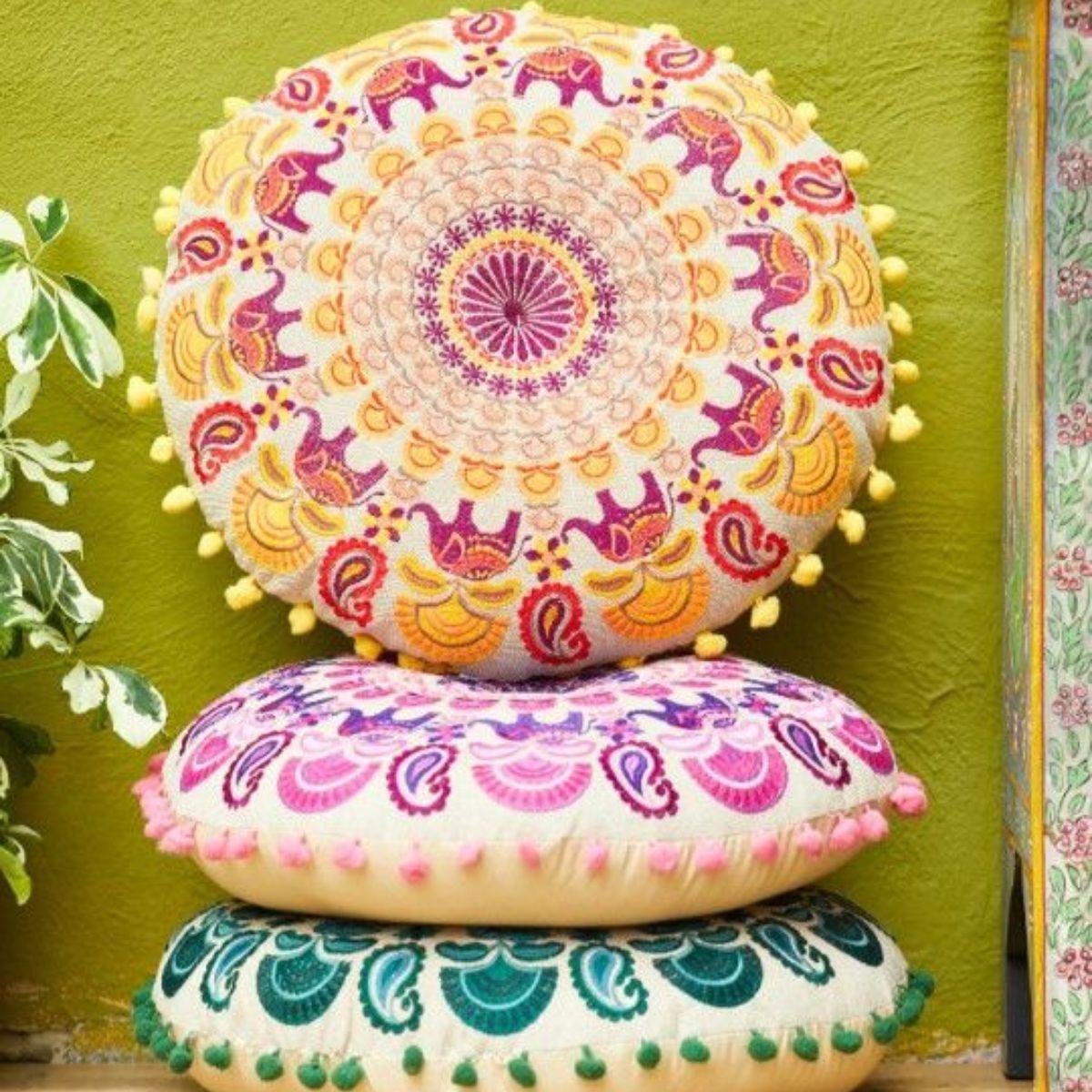Mandala Elephant Embroidered Cushion - The Leprosy Mission Shop