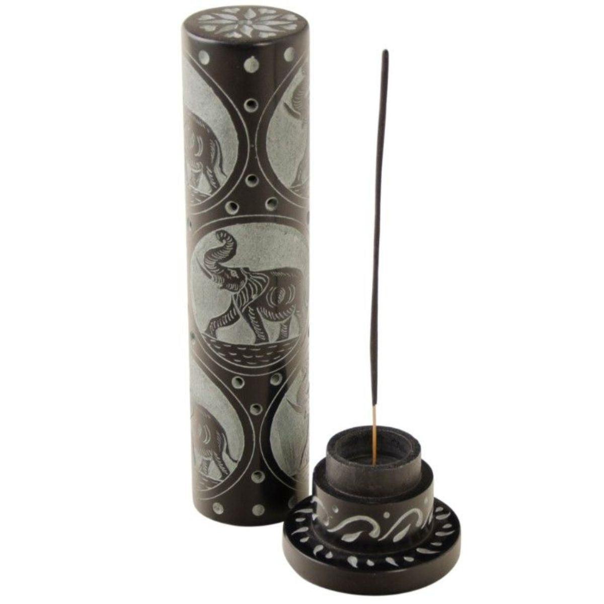 Elephant Painted Soapstone Incense Tower - The Leprosy Mission Shop