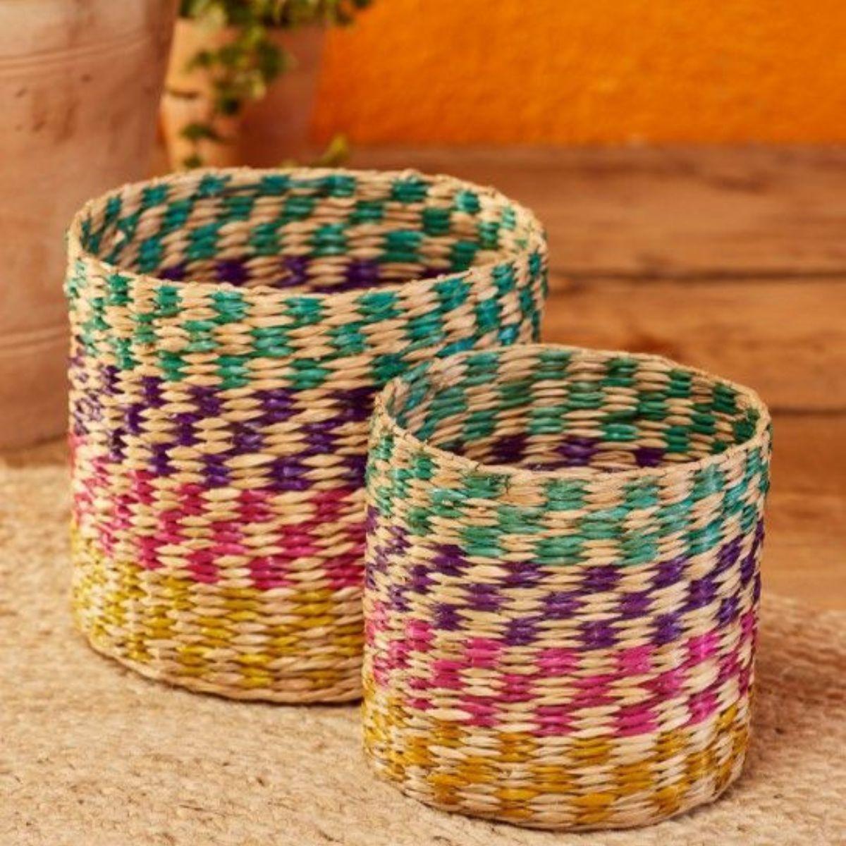 Checkered Seagrass Basket Set - The Leprosy Mission Shop