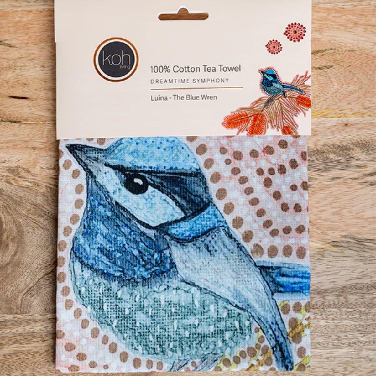 Luina - The Blue Wren Tea Towel - The Leprosy Mission Shop