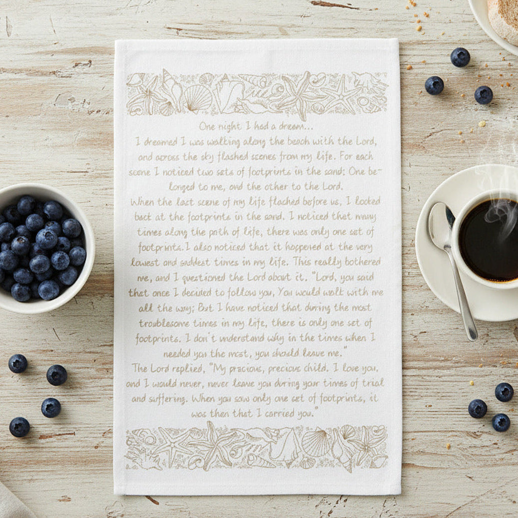 tea towel with writing on it