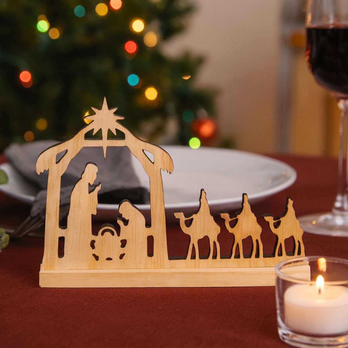 Pinewood Nativity Scene Stand