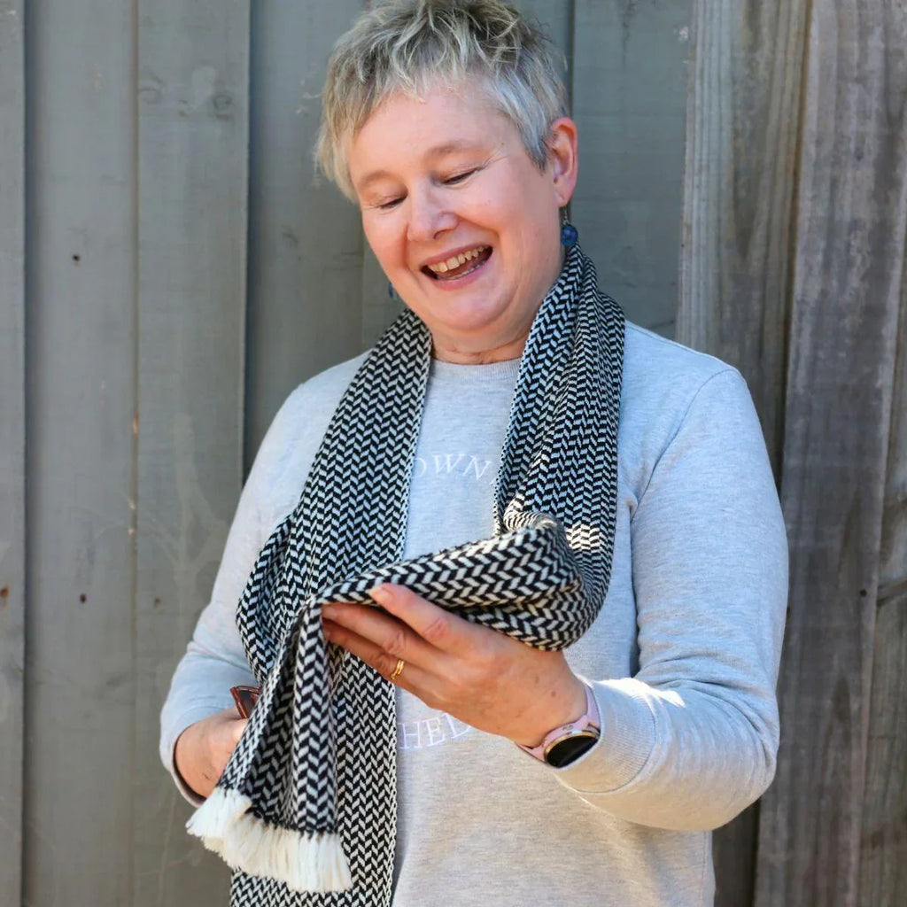 Wool Herringbone B&W Scarf