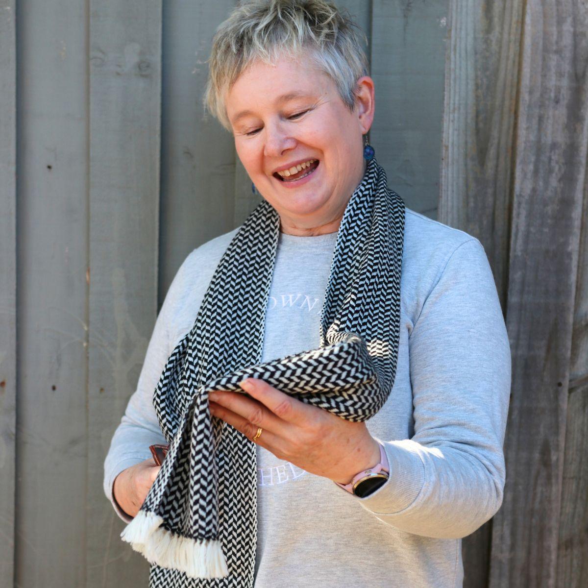 Wool Herringbone B&W Scarf