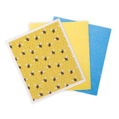 Set of 3 Reusable Biodegradable Kitchen Sponges - Bees - The Leprosy Mission Shop