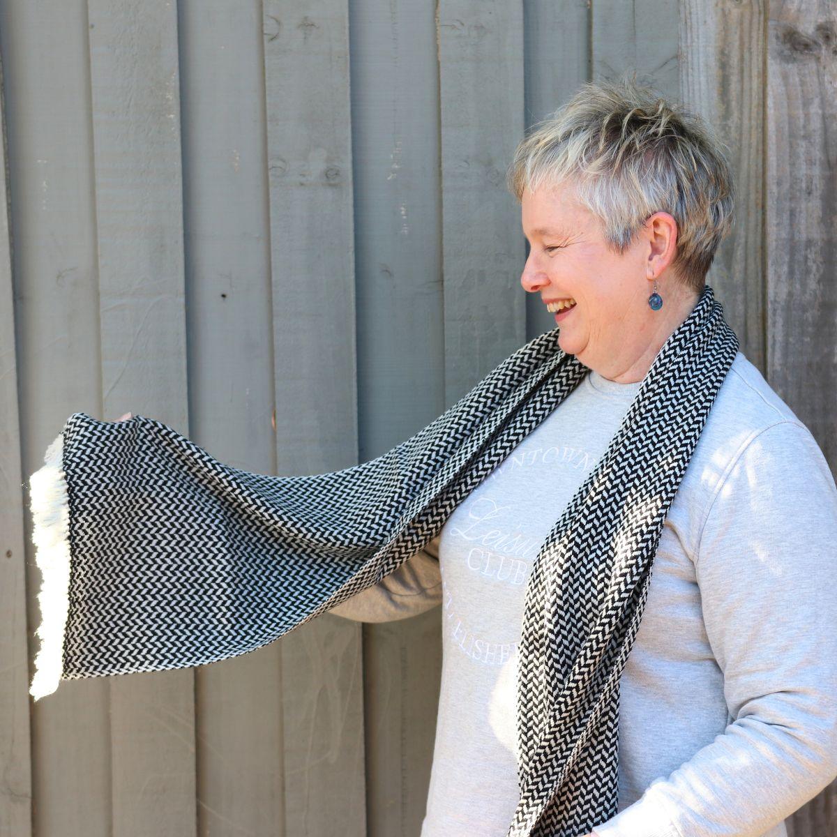 Wool Herringbone B&W Scarf