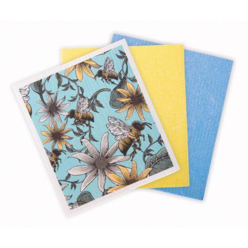 Set of 3 Reusable Biodegradable Kitchen Sponges - Bees - The Leprosy Mission Shop