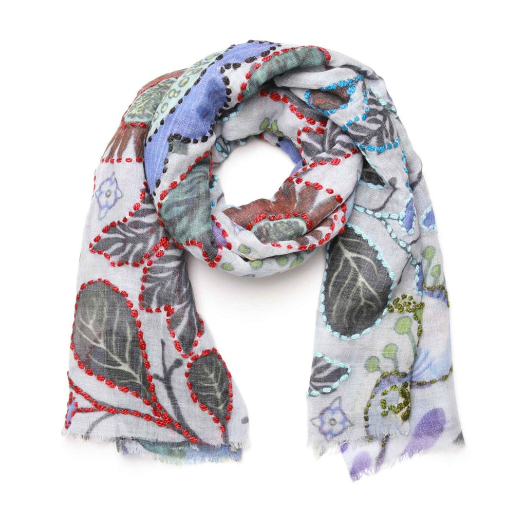 Kantha Embroidered Merino Wool Scarf