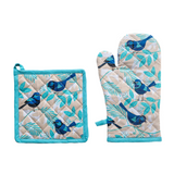 Oven Glove & Pot Holder Set Blue Wren