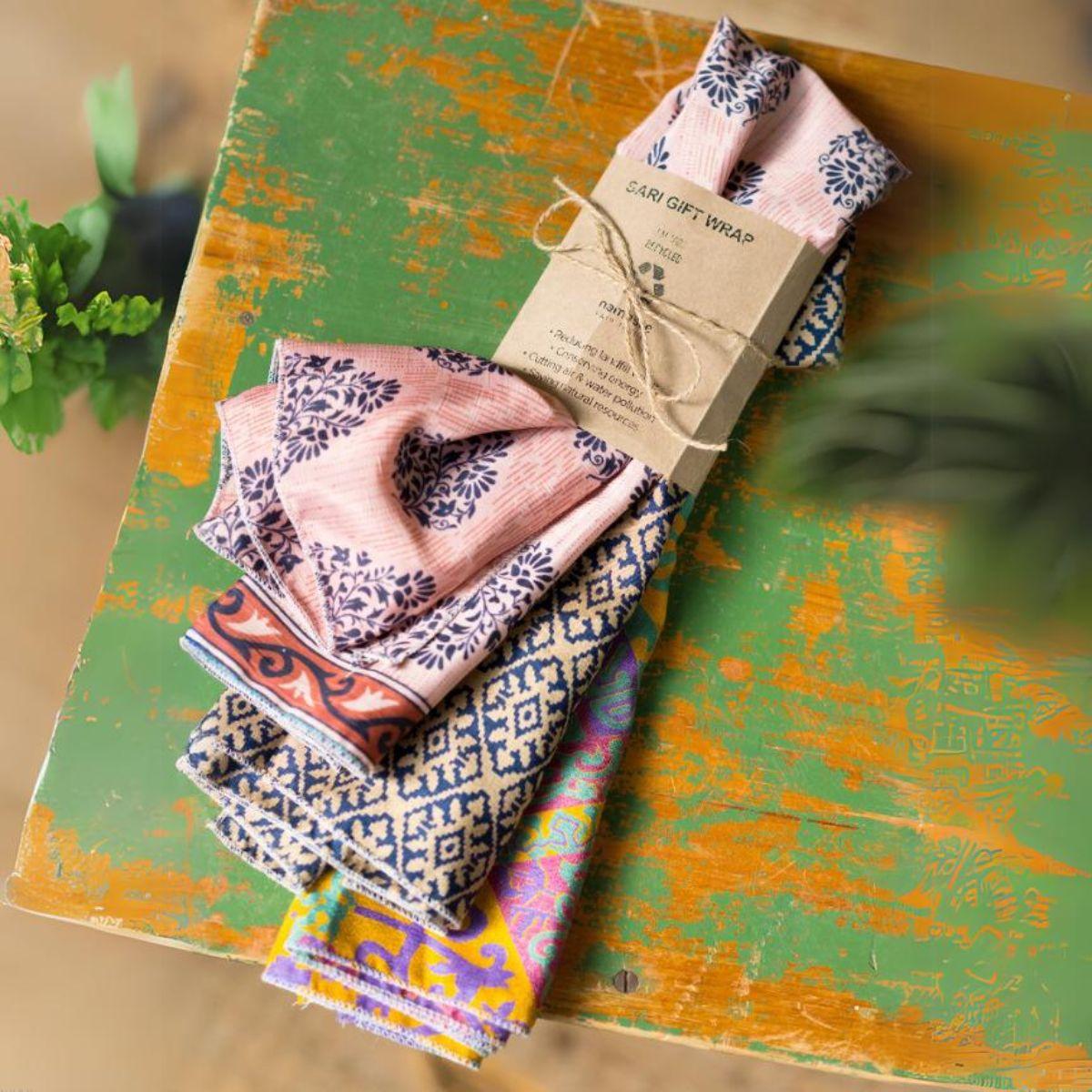 Set of 4 Recycled Sari Gift Wraps
