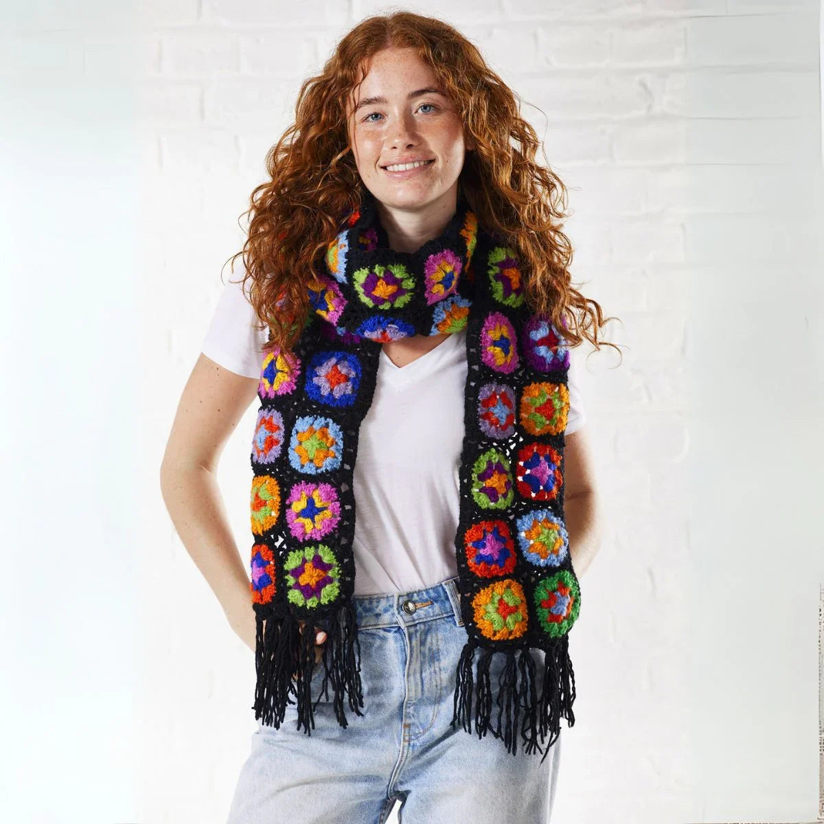 Black Crochet Rainbow Scarf