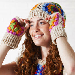 Cream Crochet Rainbow Hand Warmers