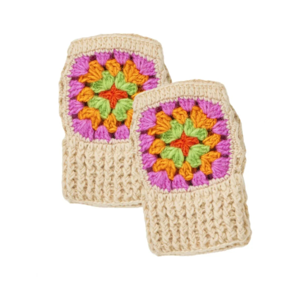 Cream Crochet Rainbow Hand Warmers