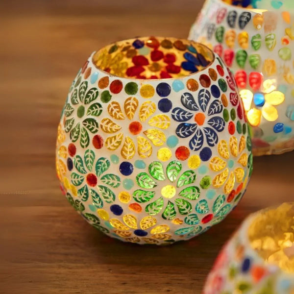 Keya Multi Colour Recycled Glass Tealight Holder