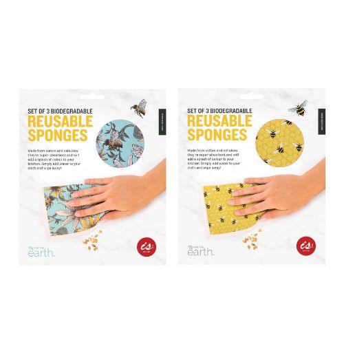 Set of 3 Reusable Biodegradable Kitchen Sponges - Bees - The Leprosy Mission Shop