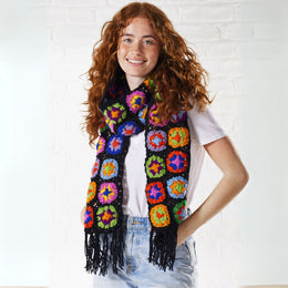 Black Crochet Rainbow Scarf