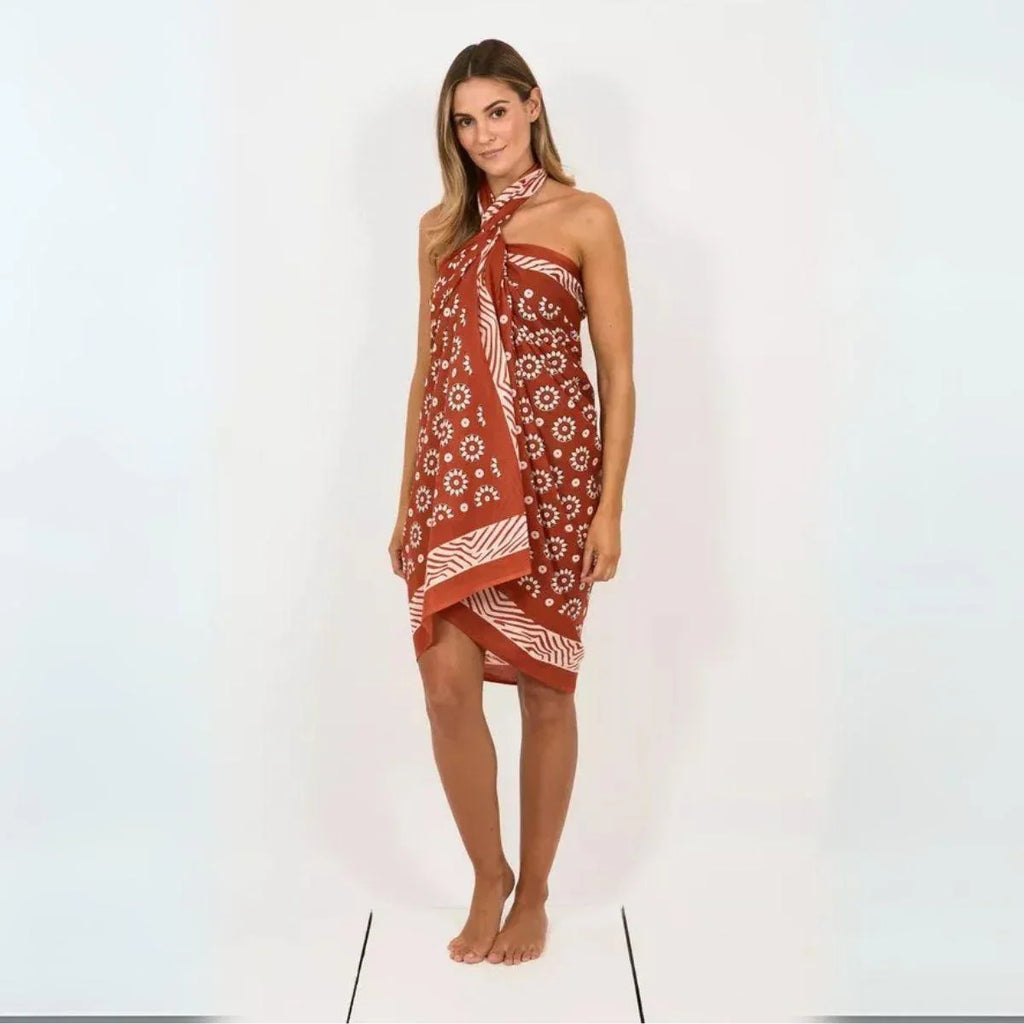 Hand Printed Cotton Sarong Rust