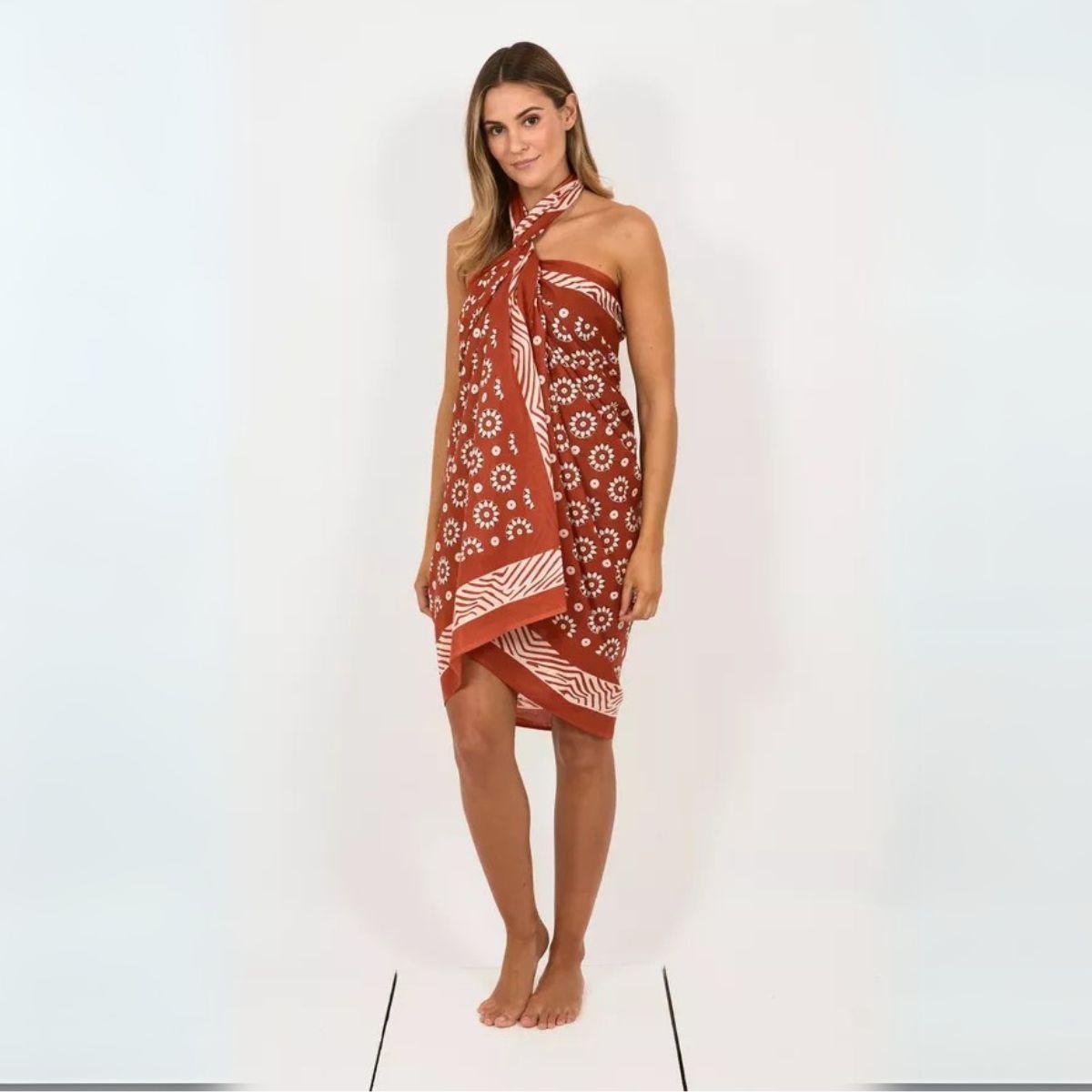 Hand Printed Cotton Sarong Rust