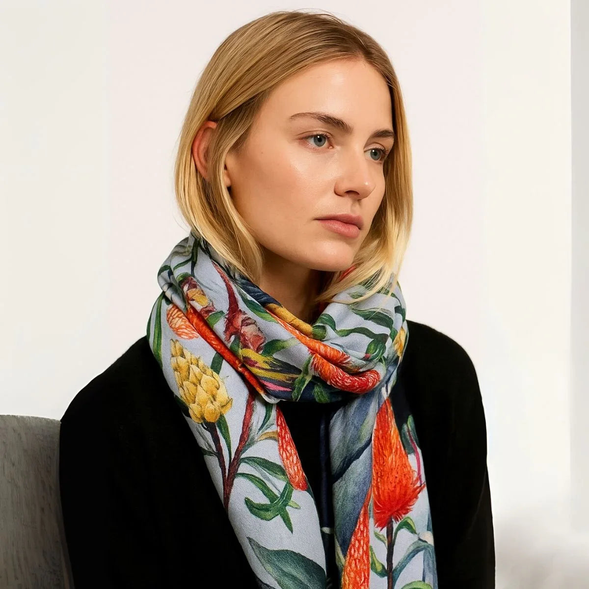 Australian Cockatoo Merino Silk Scarf