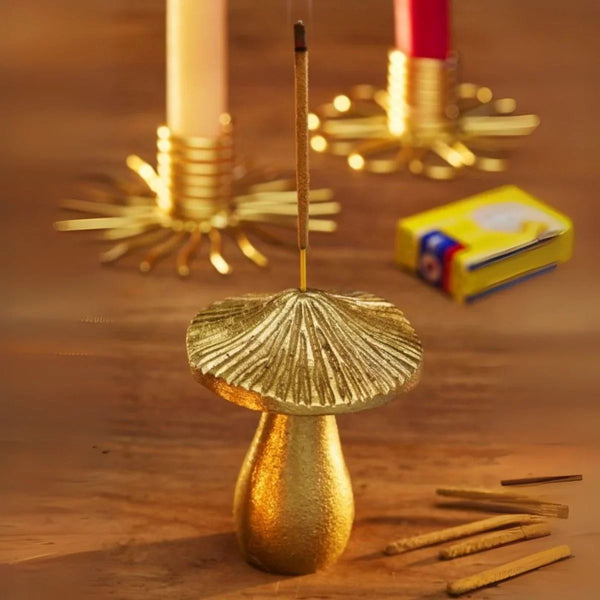Brass Finish Mushroom Incense Holder