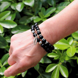 Set of 2 Black Bead Bracelet