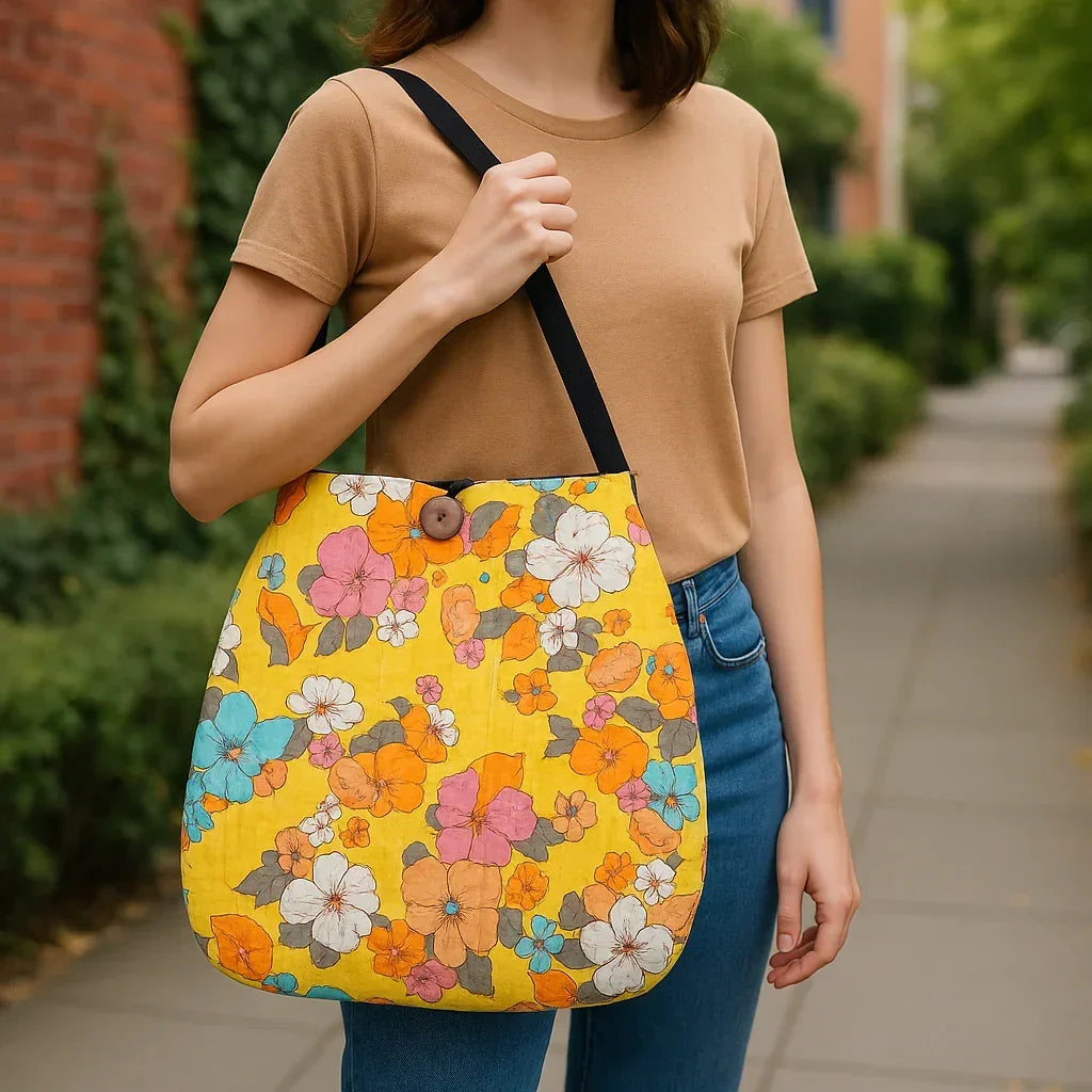 Retro Floral Cotton Tote Bag