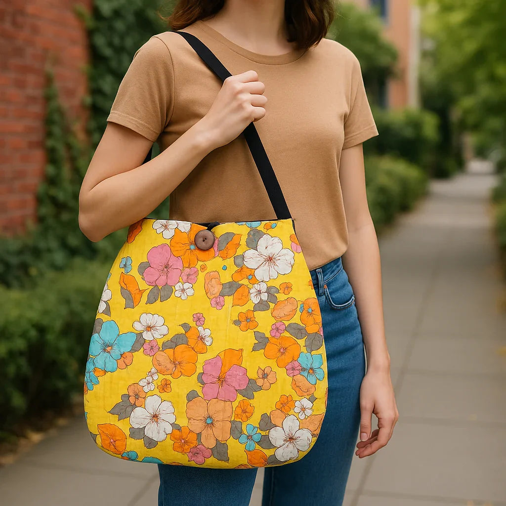 Retro Floral Cotton Tote Bag