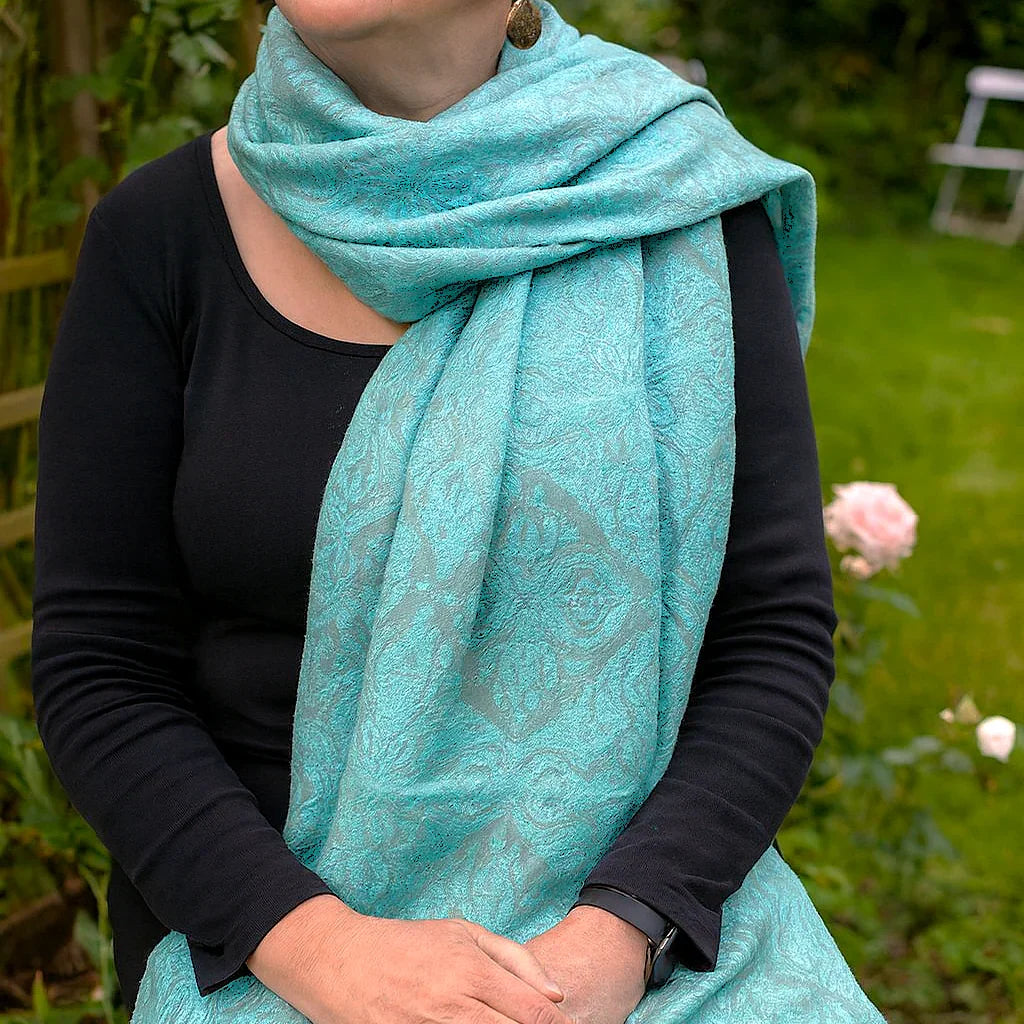 Blue Embroidery Shawl