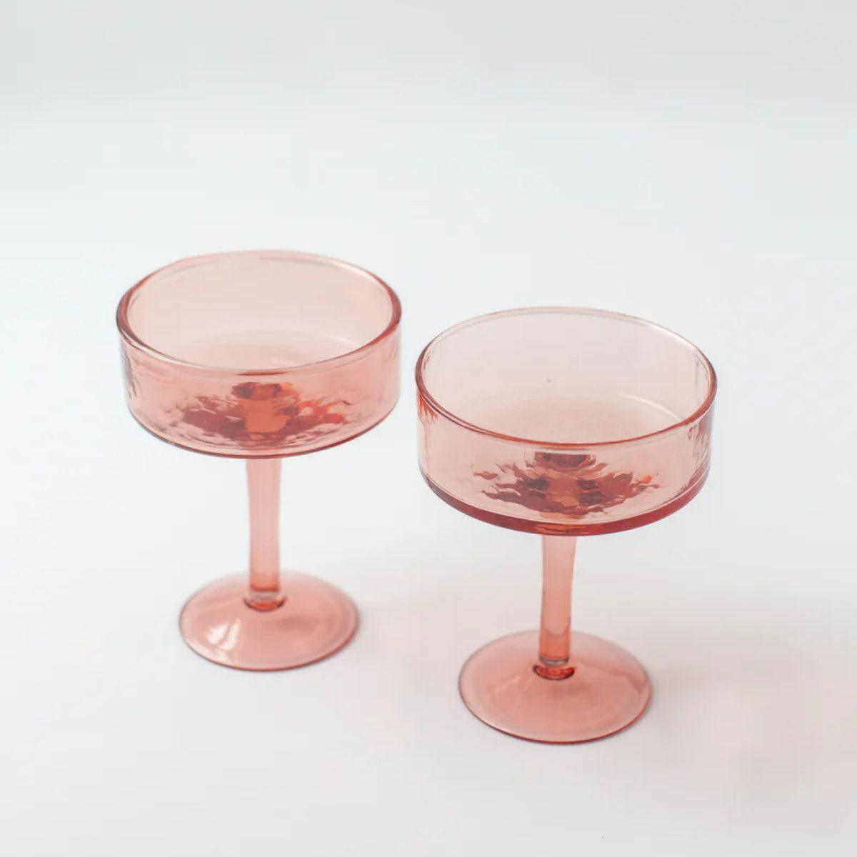 Handblown Hammered Coupe Glass Pair