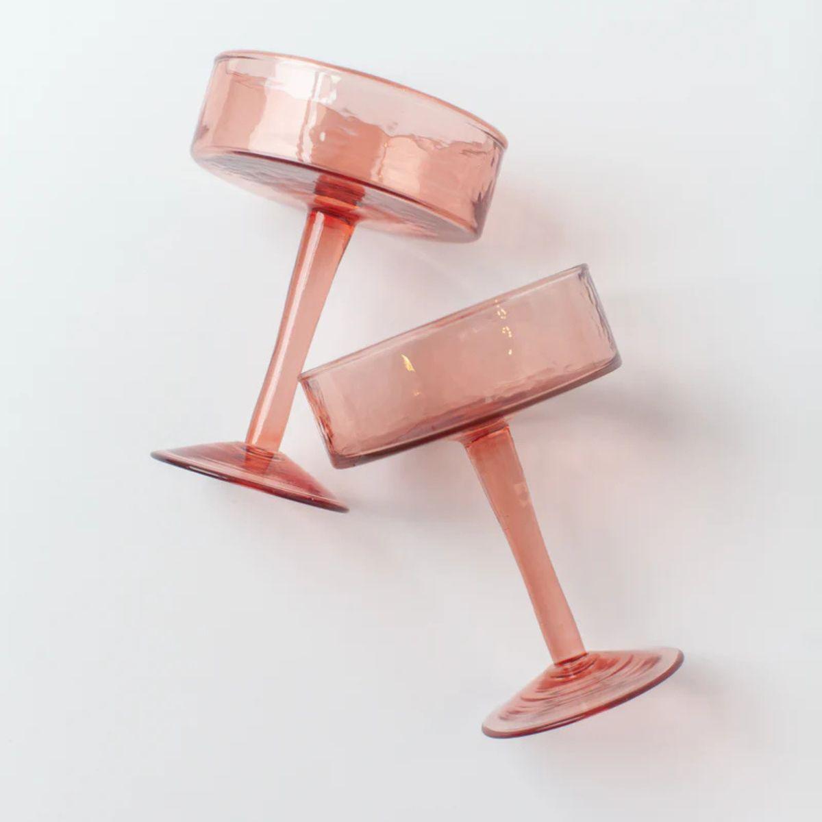 Handblown Hammered Coupe Glass Pair
