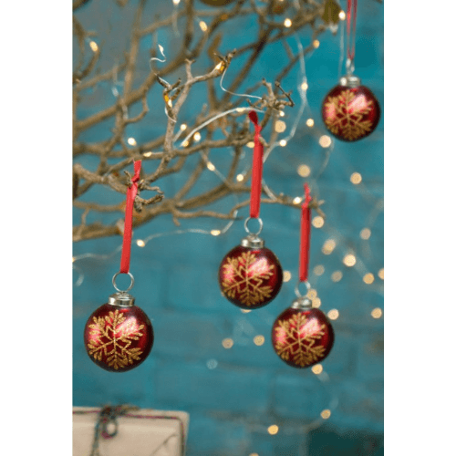 Set of 4 Manaslu Red Baubles - The Leprosy Mission Shop