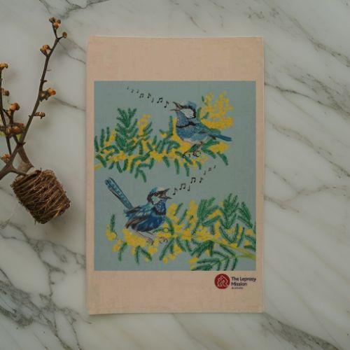 Singing Blue Wren Tea Towel - The Leprosy Mission Shop