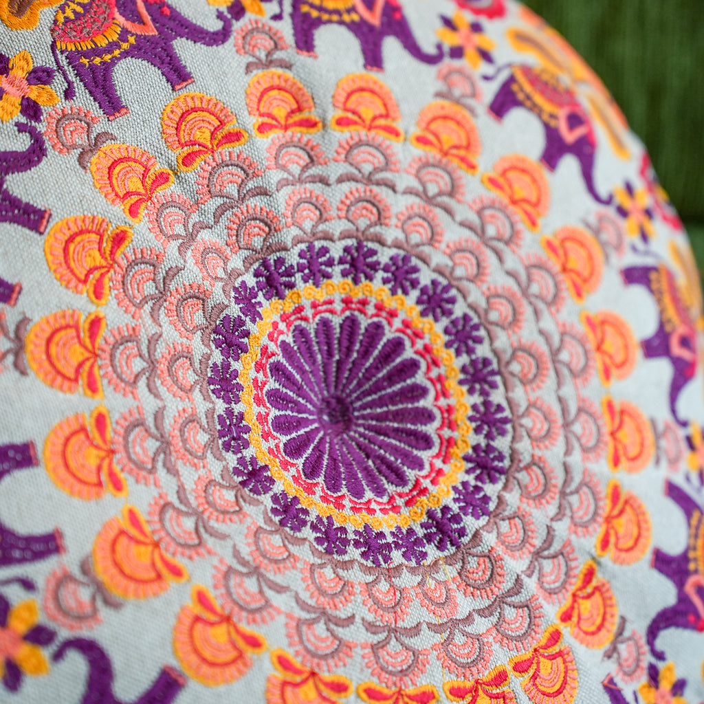 Mandala Elephant Embroidered Cushion