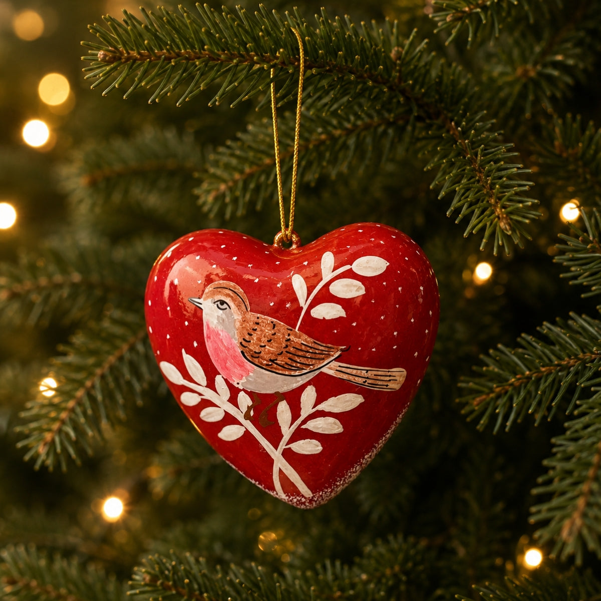 Heart Bird Papier Mache Ornament