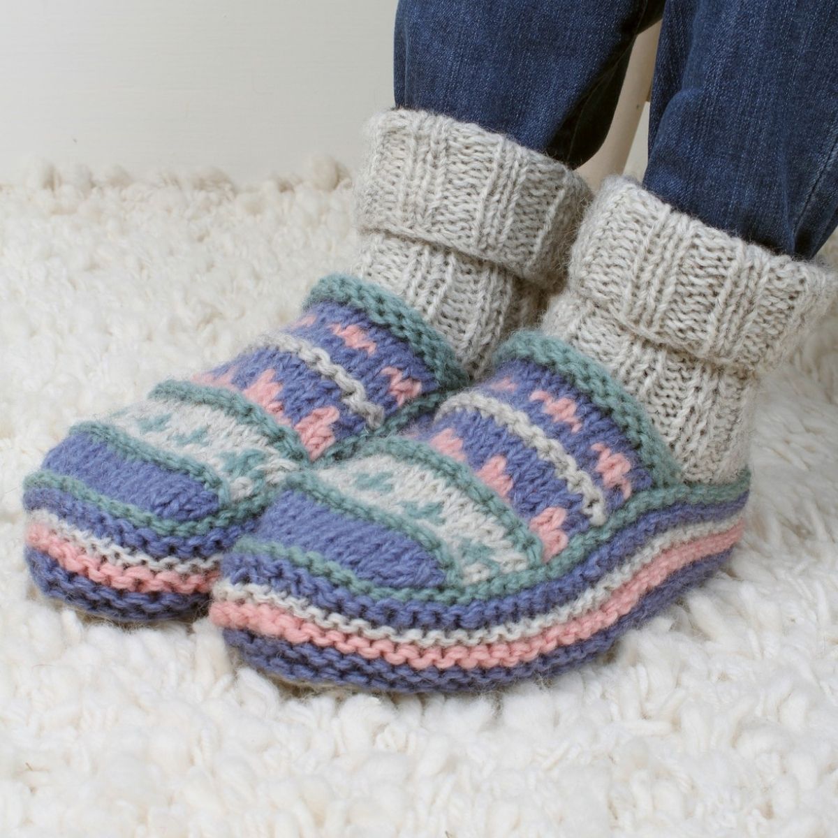 Classic Fairisle Lined Sofa Socks Oatmeal