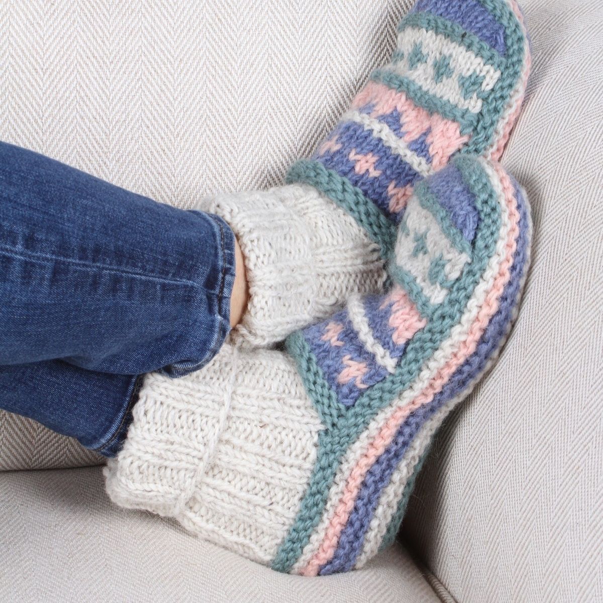 Classic Fairisle Lined Sofa Socks Oatmeal