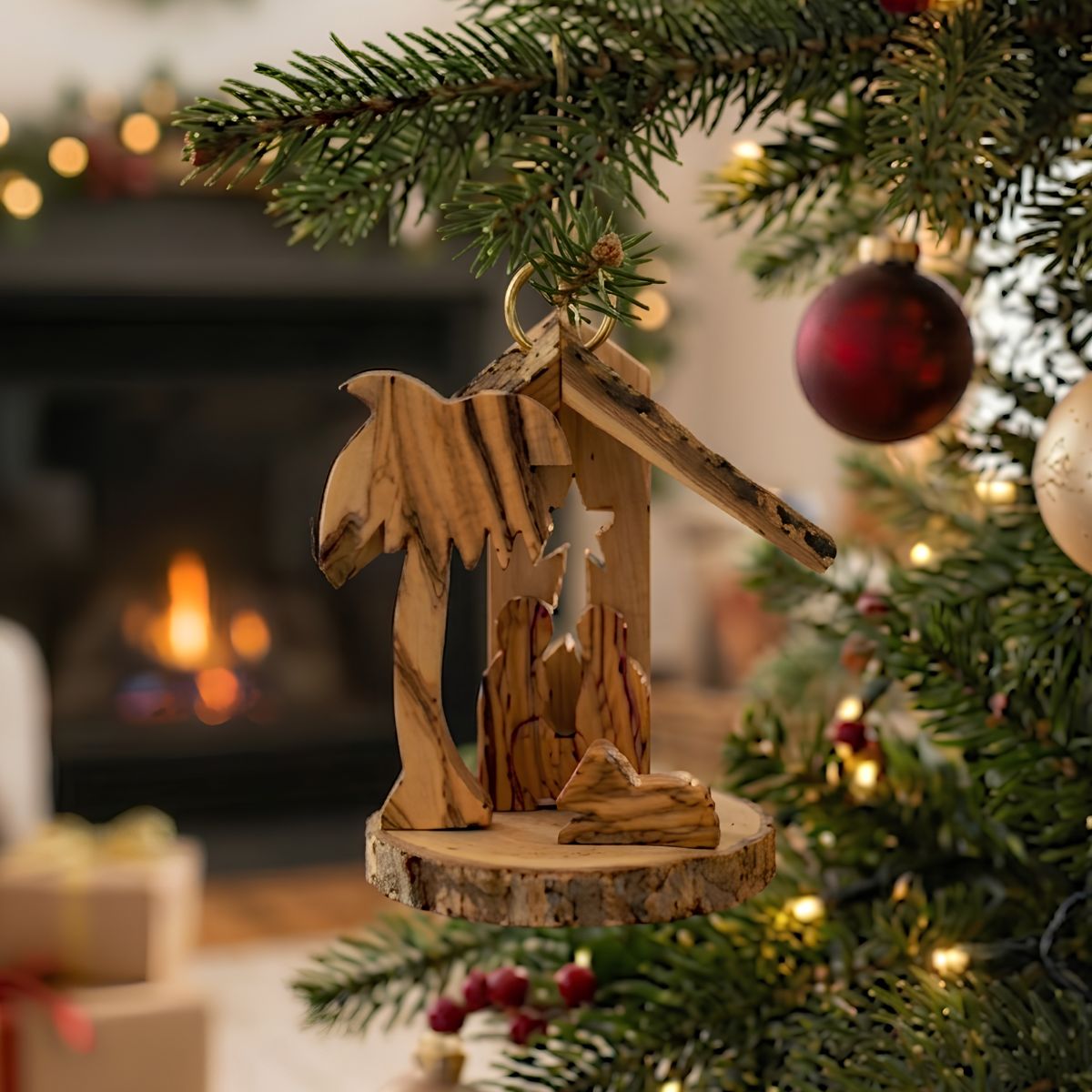 Olive Wood Tree Ornament