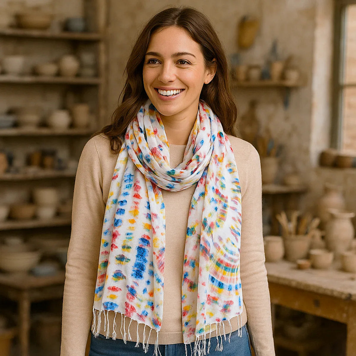 Rainbow Tie Dye Batik Cotton Scarf