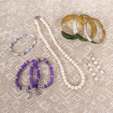 Elastic Glass & Brass Bead Bracelet